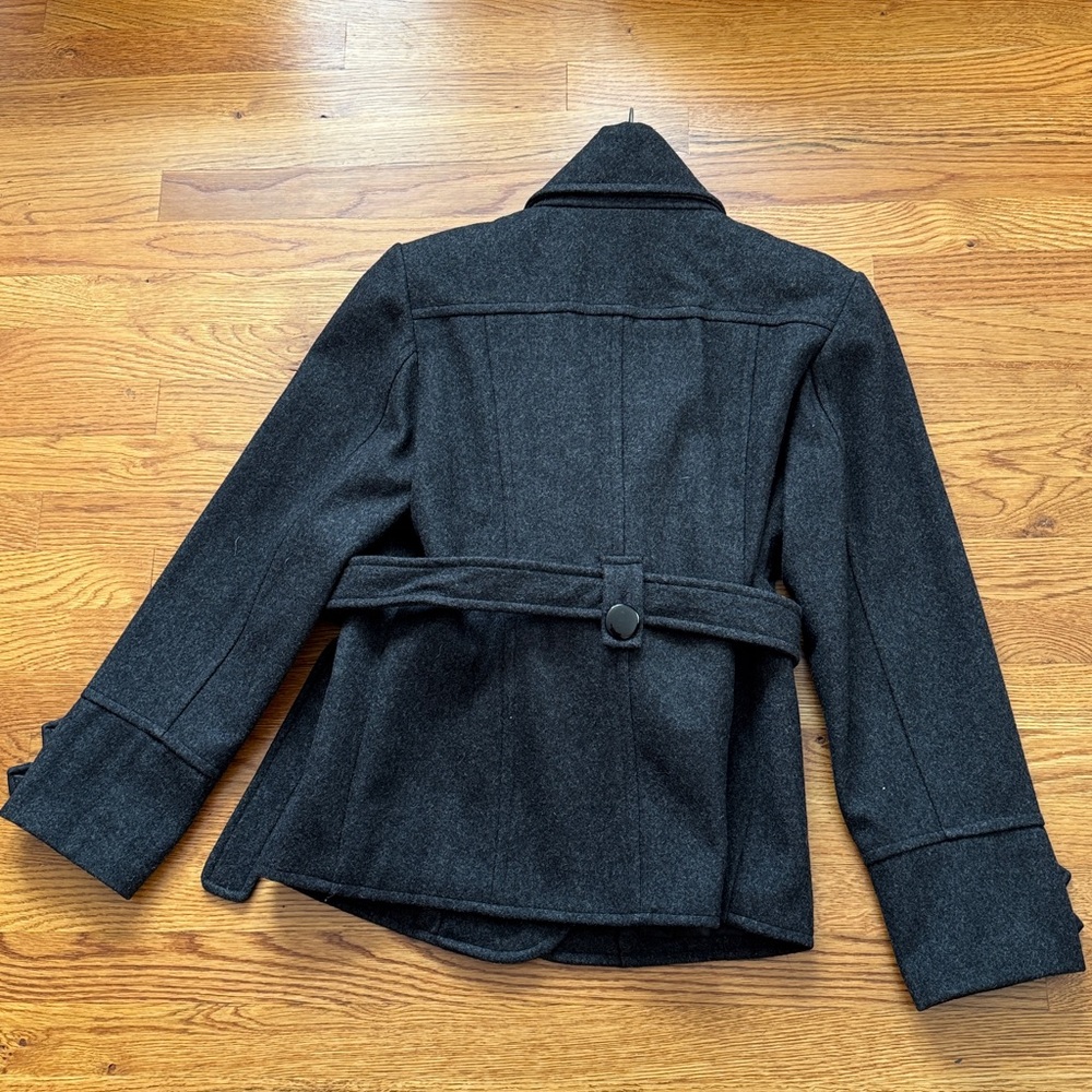 Dress Barn Charcoal Grey Women's Double-Breasted Short Pea Coat with Belt - Picture 6 of 11